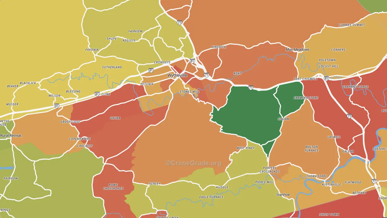 Wythe County, VA Map of Robbery Rates