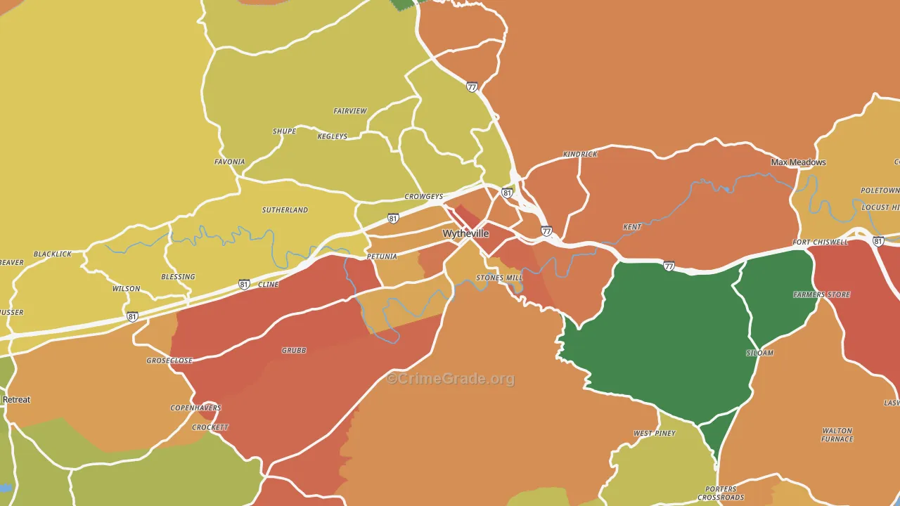 Wytheville, VA Map of Robbery Rates