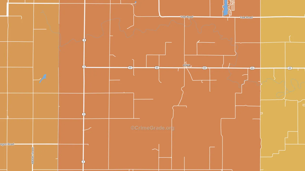 Xenia, KS Map of Robbery Rates