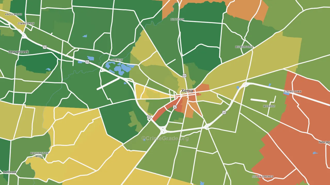 Xenia, OH Map of Robbery Rates