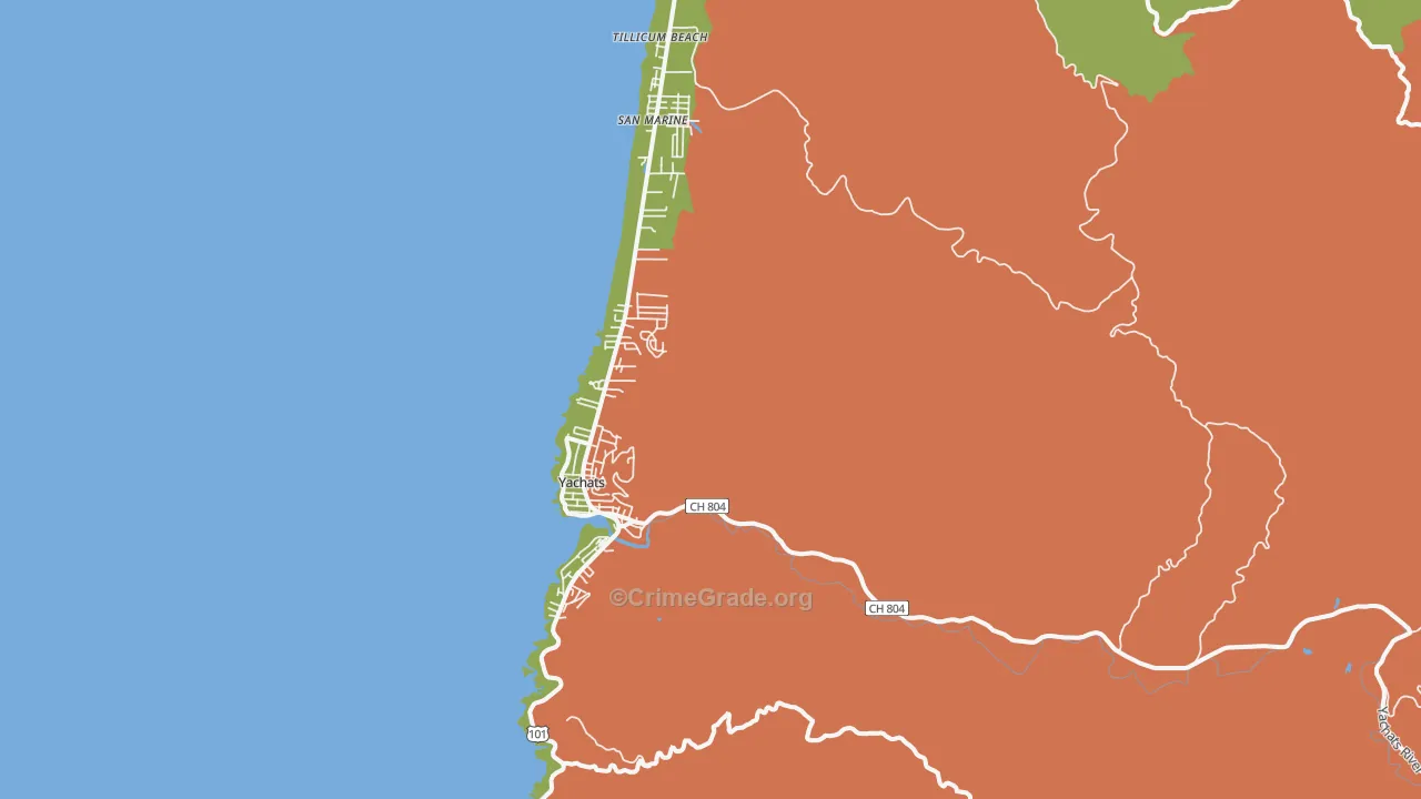Yachats, OR Map of Robbery Rates