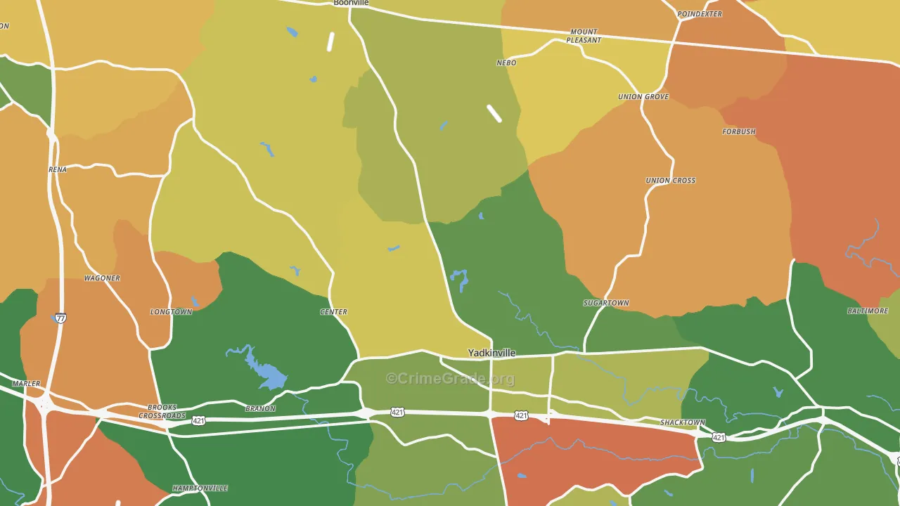 Yadkin County, NC Map of Robbery Rates