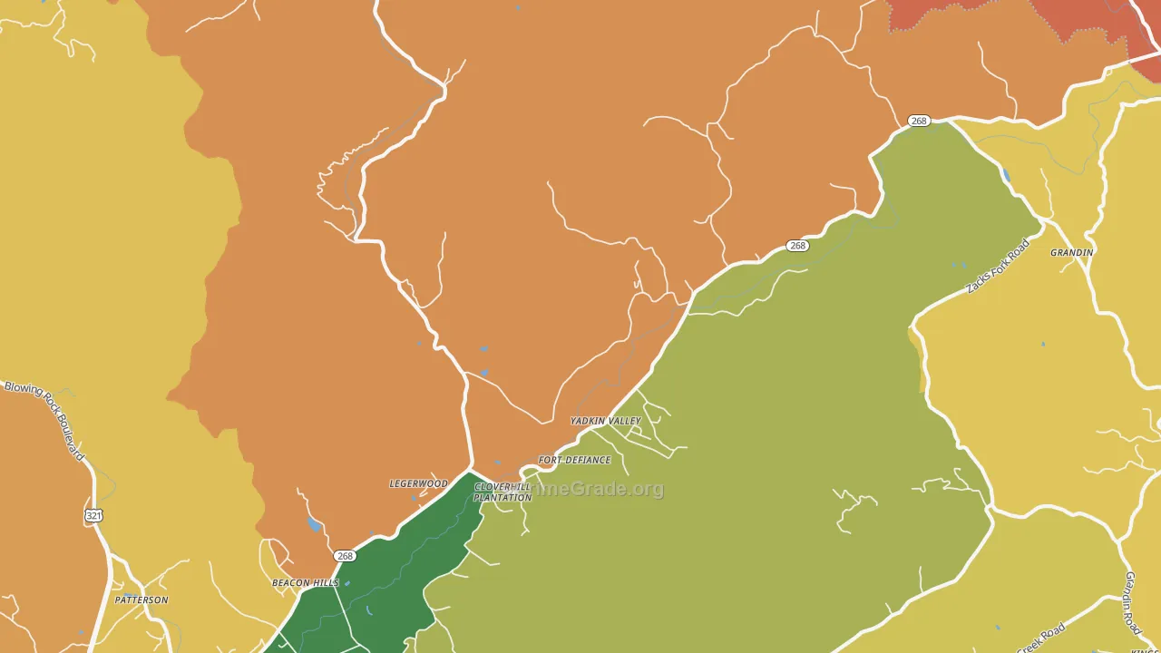 Yadkin Valley, NC Map of Robbery Rates