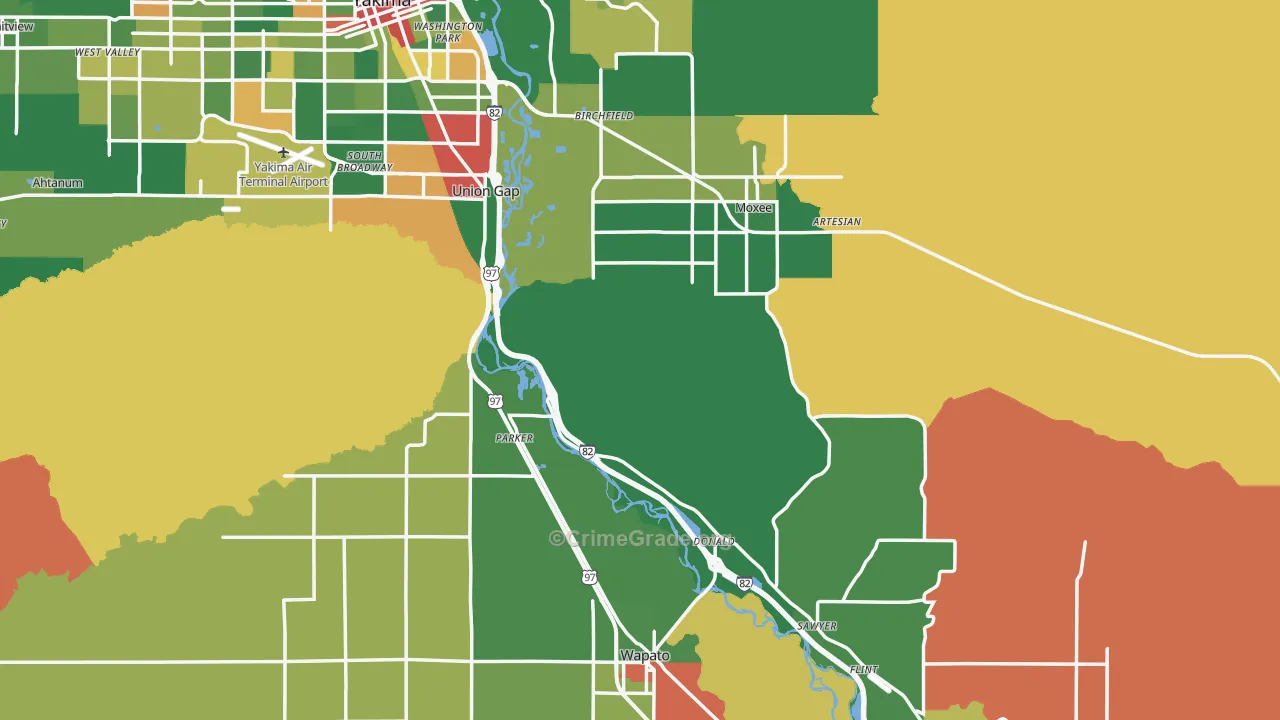 Yakima County, WA Map of Robbery Rates