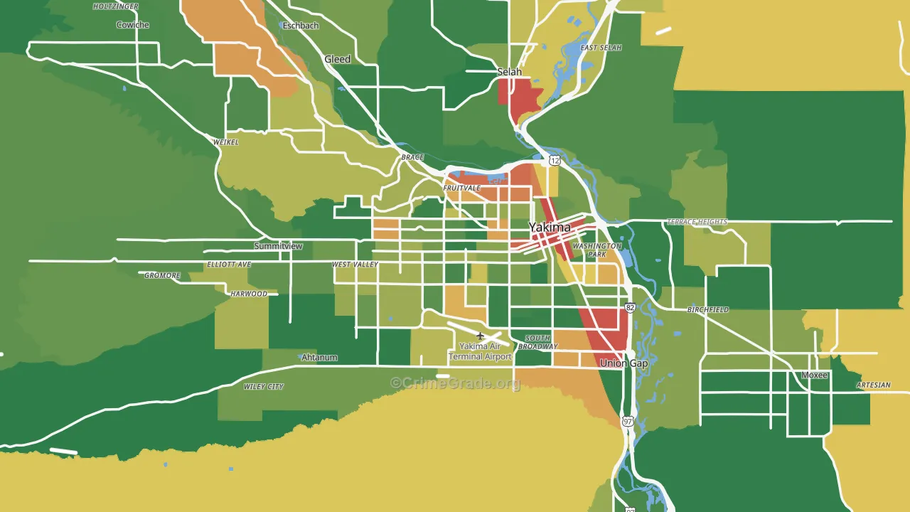 Yakima, WA Map of Robbery Rates