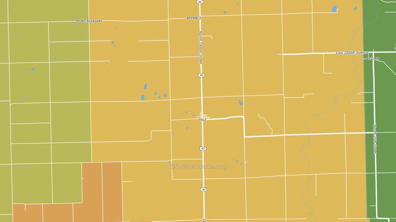 Yale, IL Map of Robbery Rates