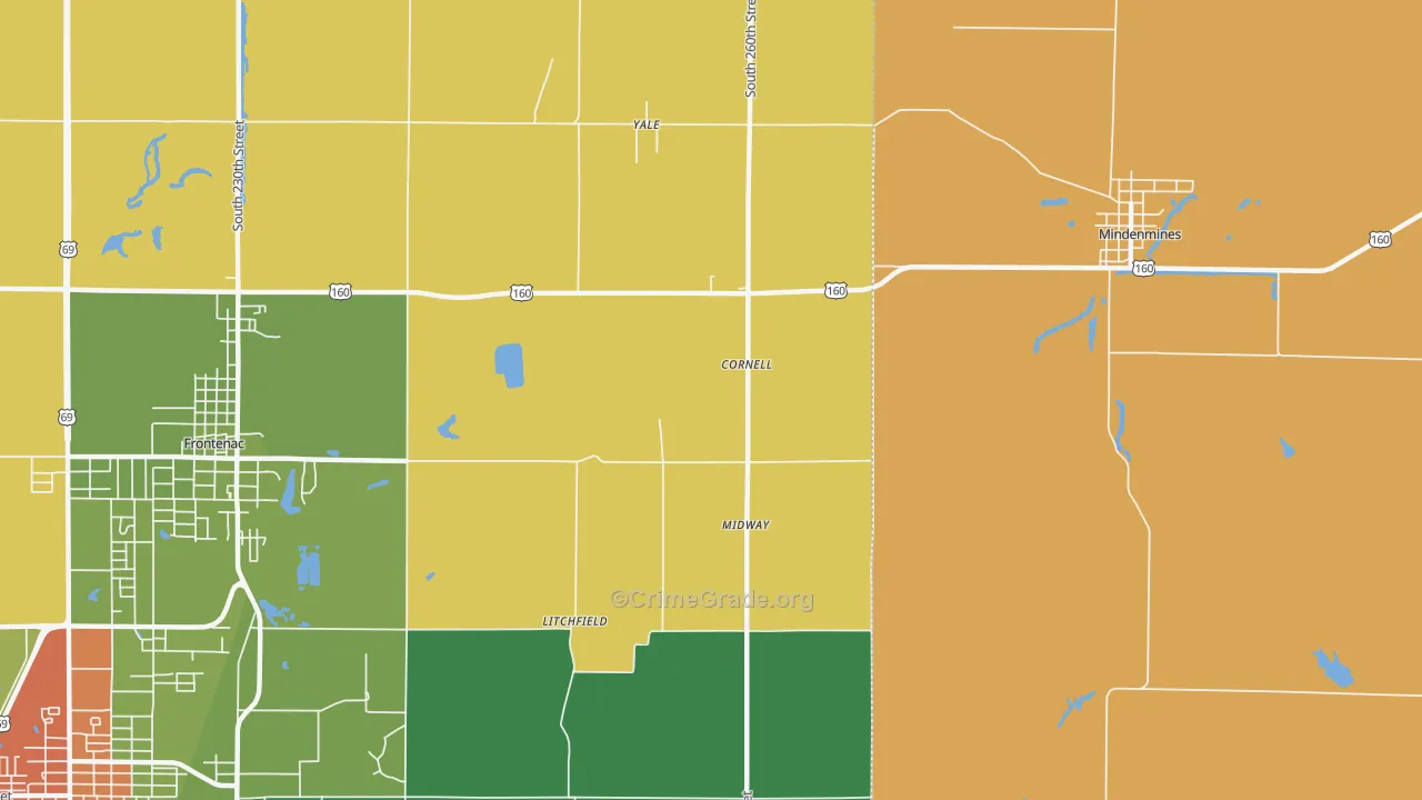 Yale, KS Map of Robbery Rates