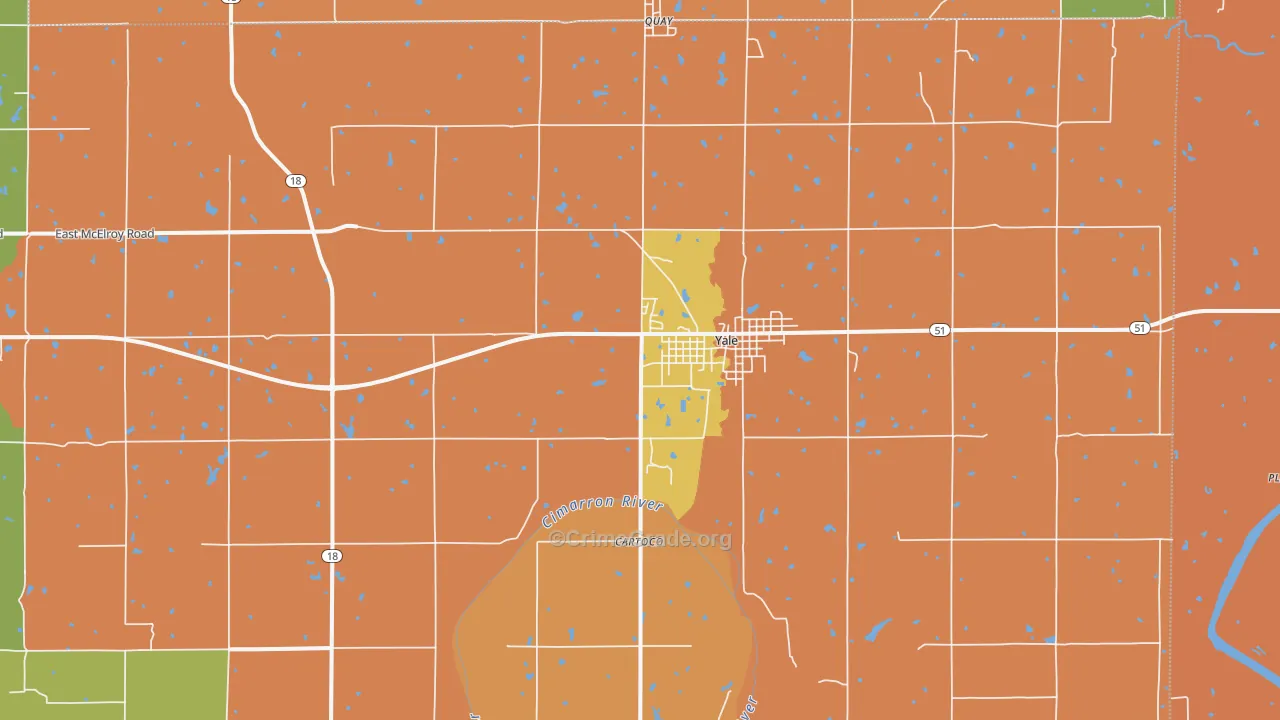 Yale, OK Map of Robbery Rates
