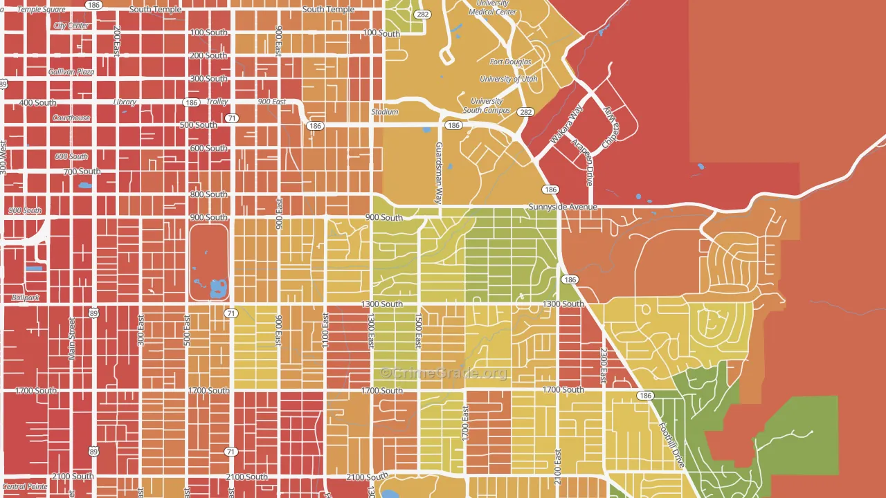 Yalecrest, Salt Lake City, UT Map of Robbery Rates