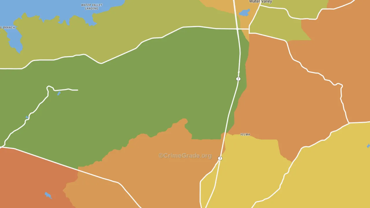 Yalobusha County, MS Map of Robbery Rates