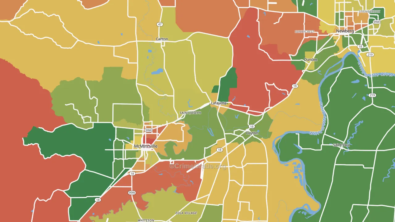 Yamhill County, OR Map of Robbery Rates