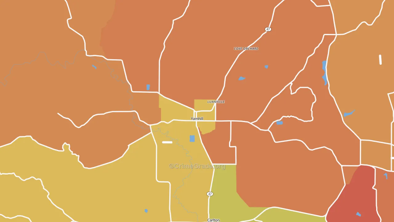 Yamhill, OR Map of Robbery Rates