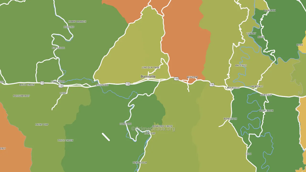 Yancey County, NC Map of Robbery Rates