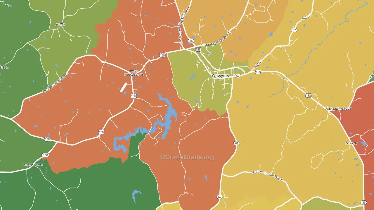 Yanceyville, NC Map of Robbery Rates