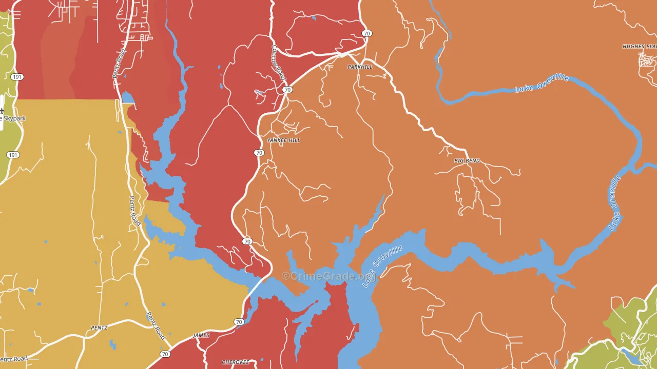 Yankee Hill, CA Map of Robbery Rates