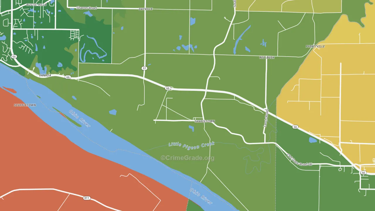 Yankeetown, IN Map of Robbery Rates