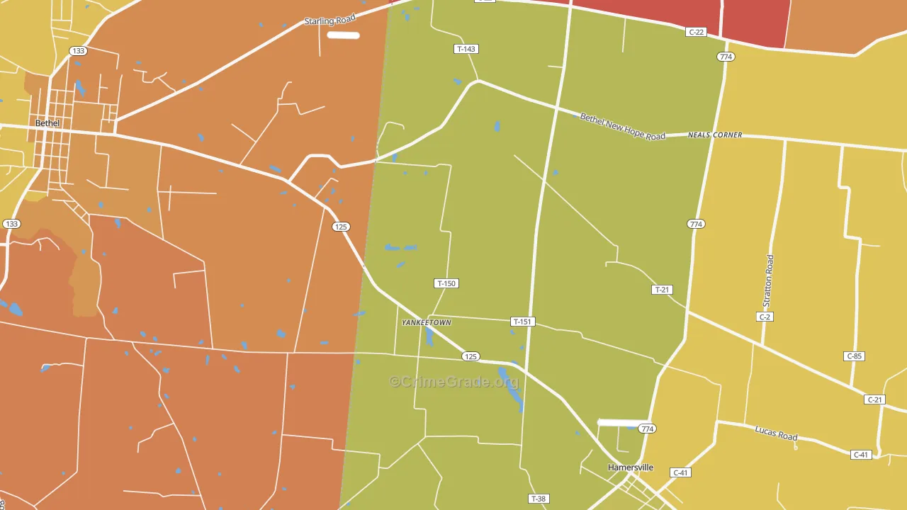 Yankeetown, OH Map of Robbery Rates