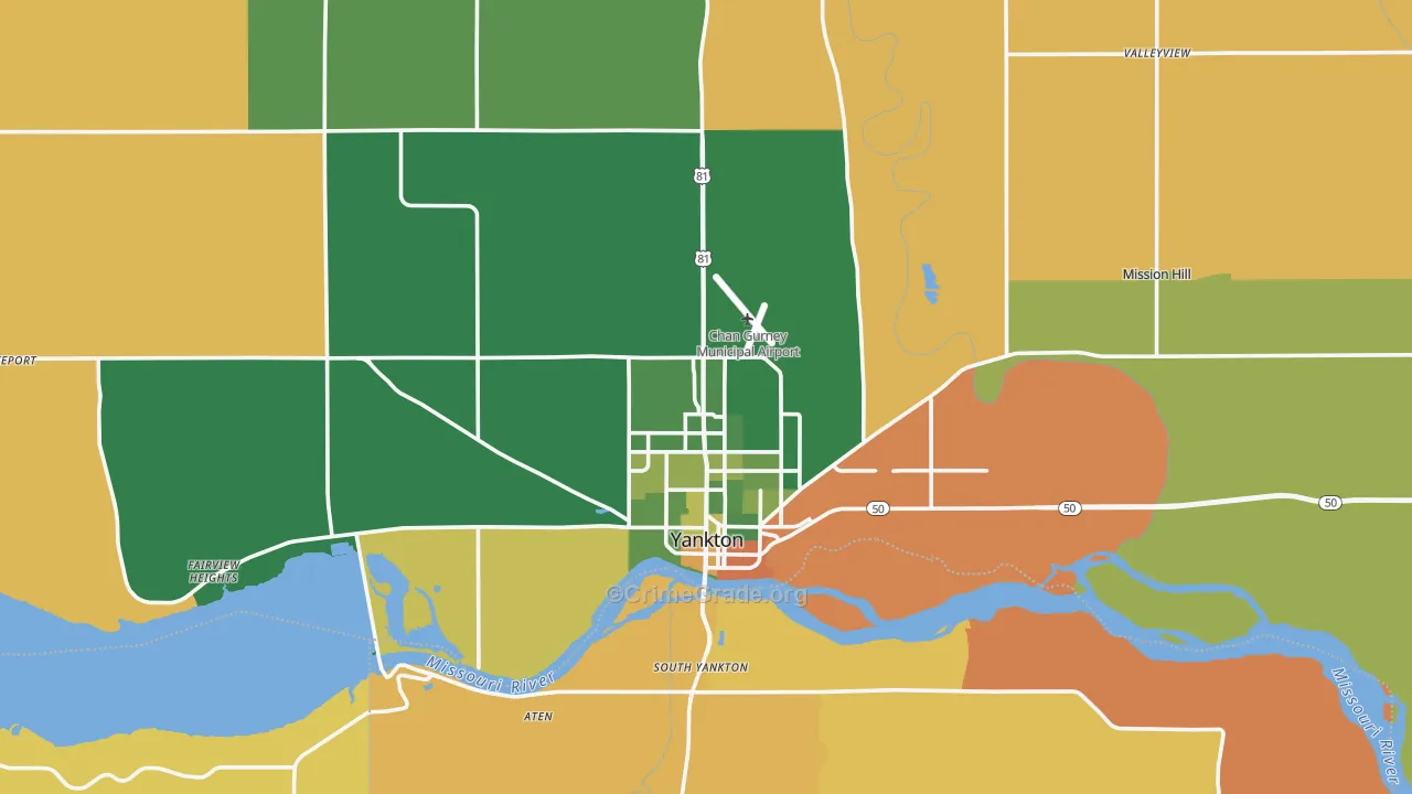 Yankton County, SD Map of Robbery Rates