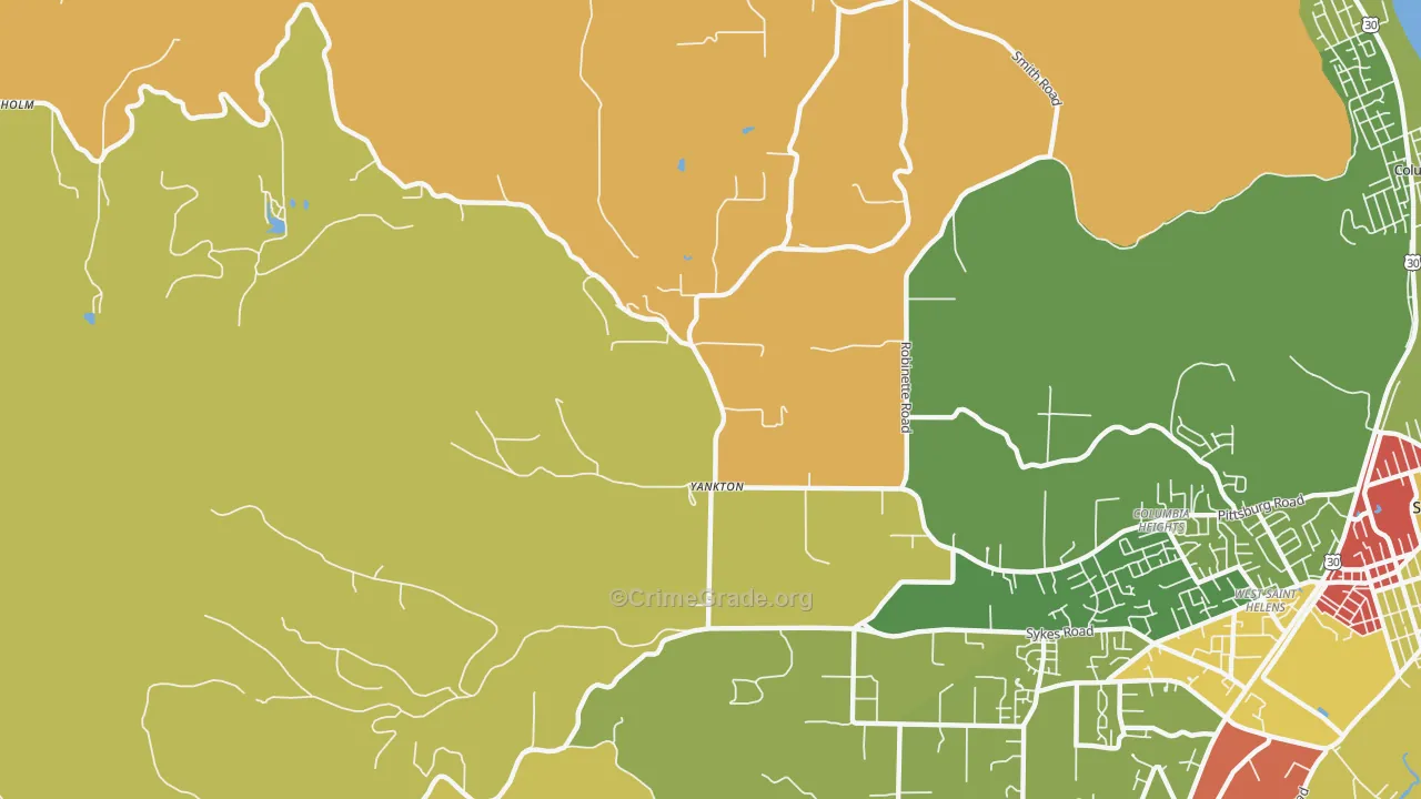 Yankton, OR Map of Robbery Rates