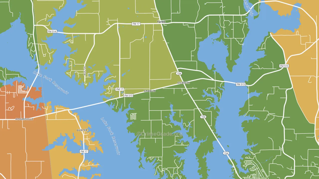 Yantis, TX Map of Robbery Rates