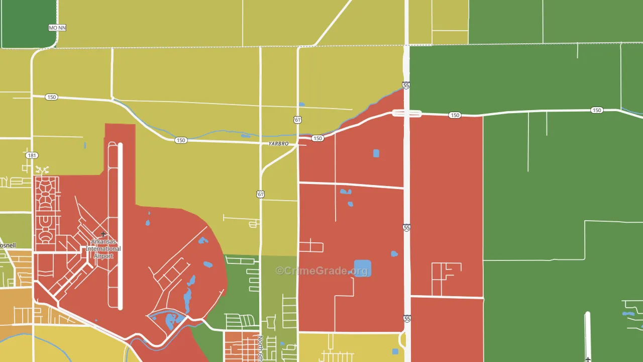 Yarbro, AR Map of Robbery Rates