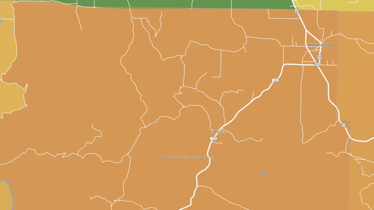 Yardelle, AR Map of Robbery Rates
