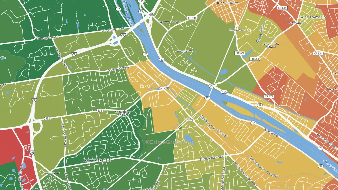 Yardley, PA Map of Robbery Rates