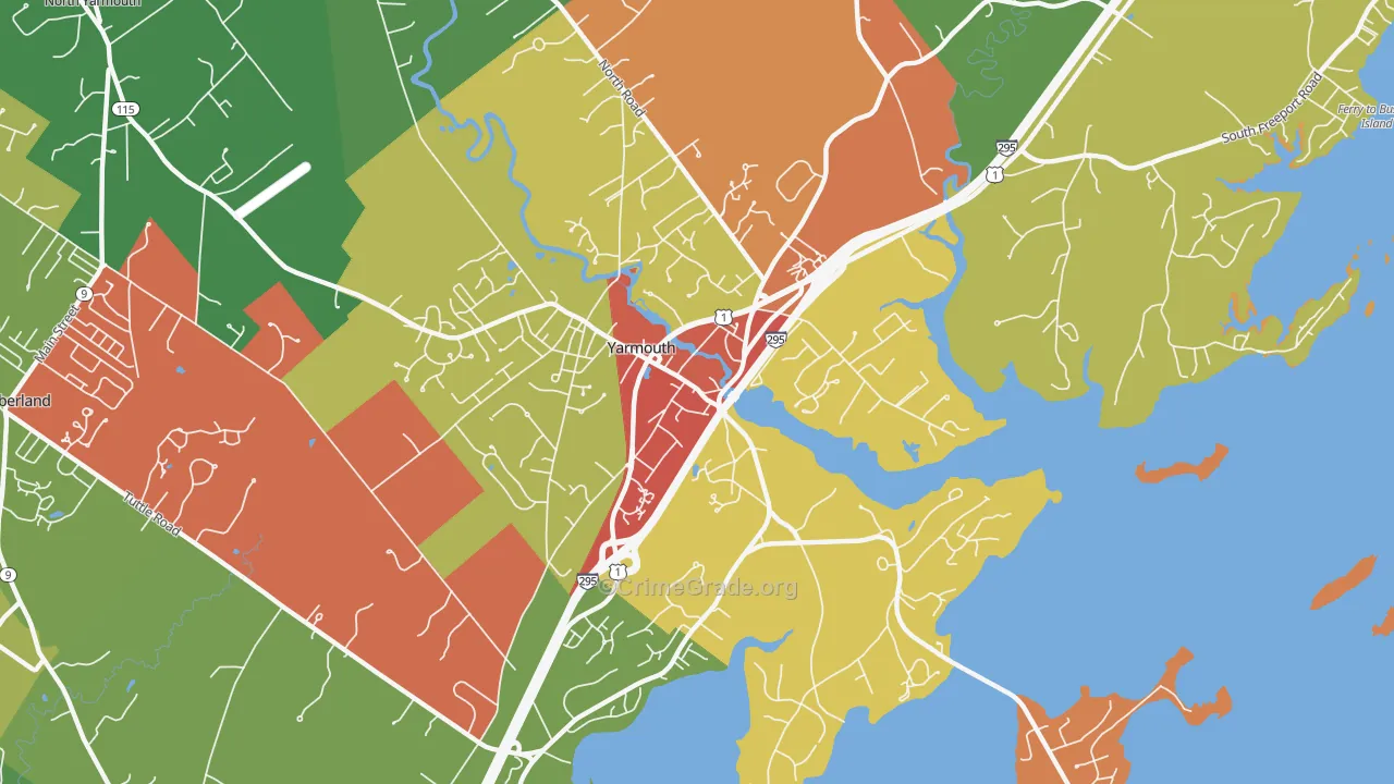 Yarmouth, ME Map of Robbery Rates