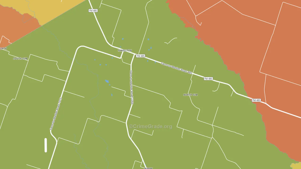 Yarrelton, TX Map of Robbery Rates