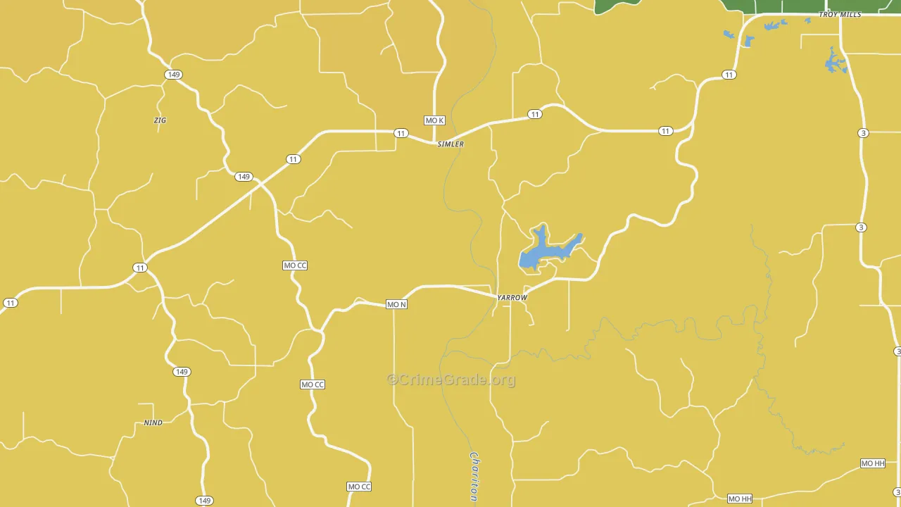 Yarrow, MO Map of Robbery Rates