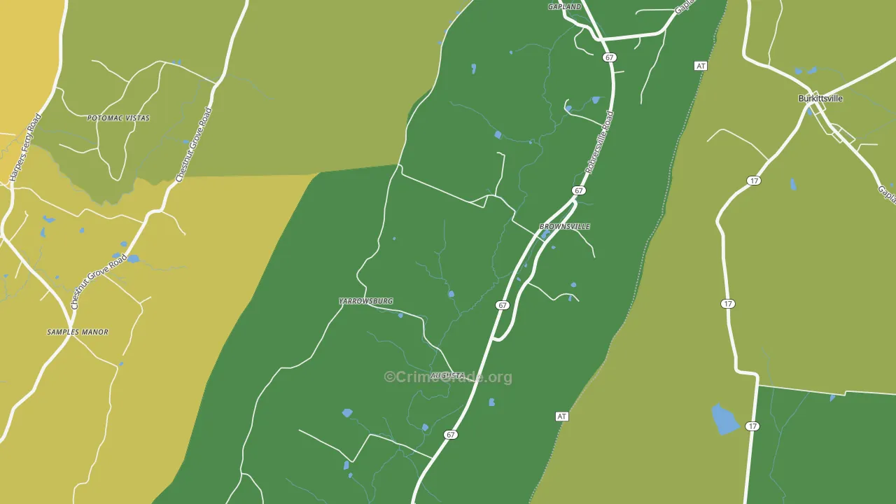 Yarrowsburg, MD Map of Robbery Rates