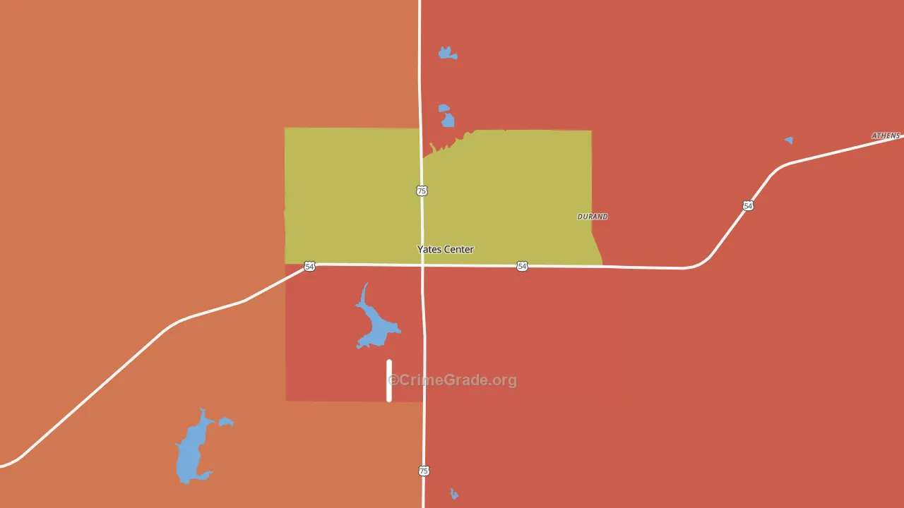 Yates Center, KS Map of Robbery Rates