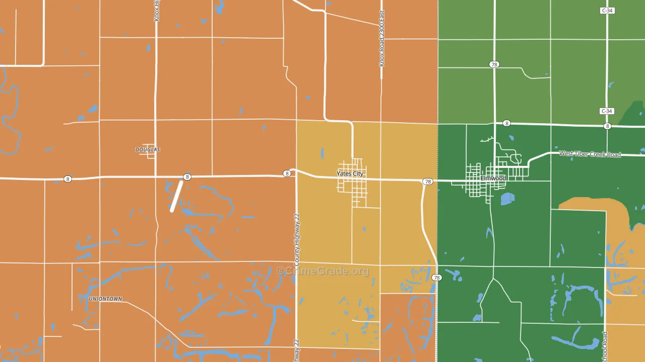Yates City, IL Map of Robbery Rates