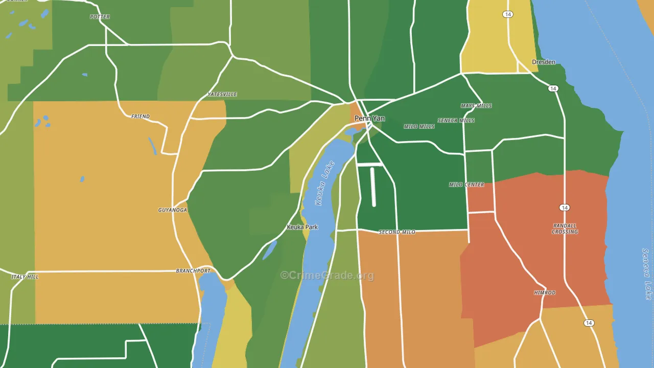 Yates County, NY Map of Robbery Rates