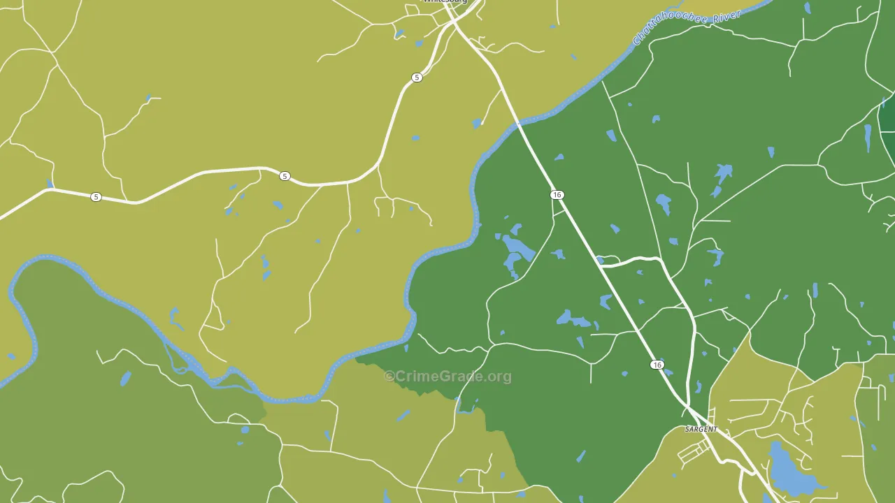 Yates, GA Map of Robbery Rates