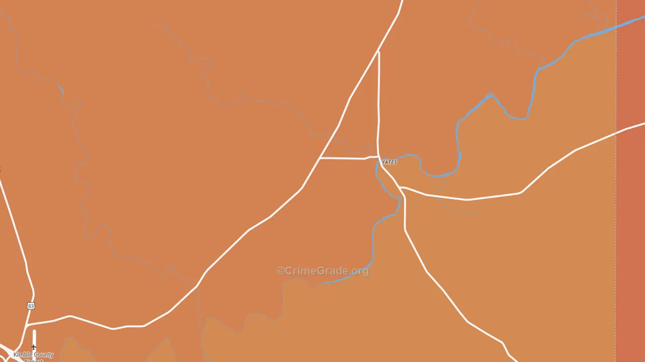 Yates, TX Map of Robbery Rates