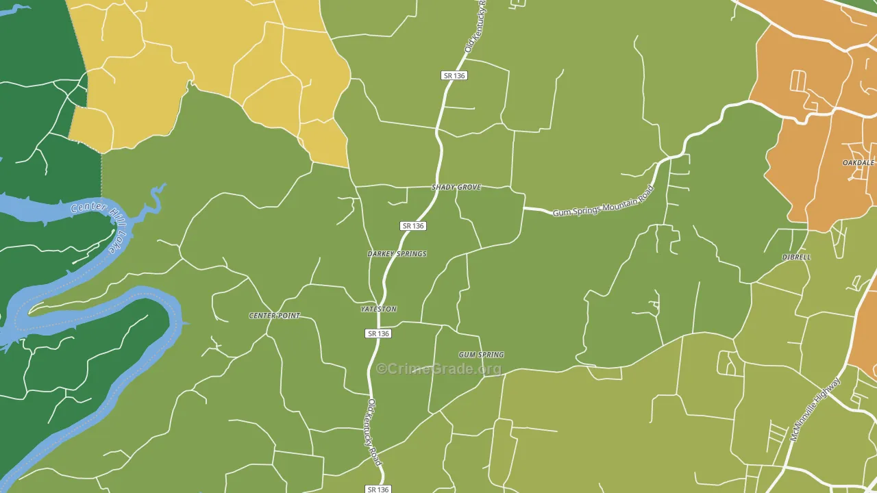 Yateston, TN Map of Robbery Rates