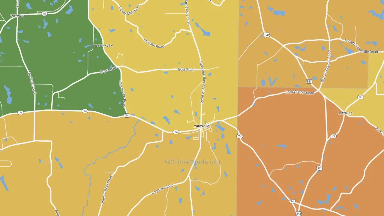 Yatesville, GA Map of Robbery Rates