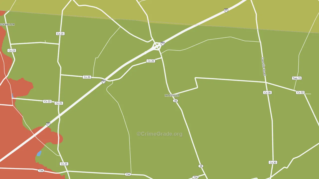Yatesville, OH Map of Robbery Rates