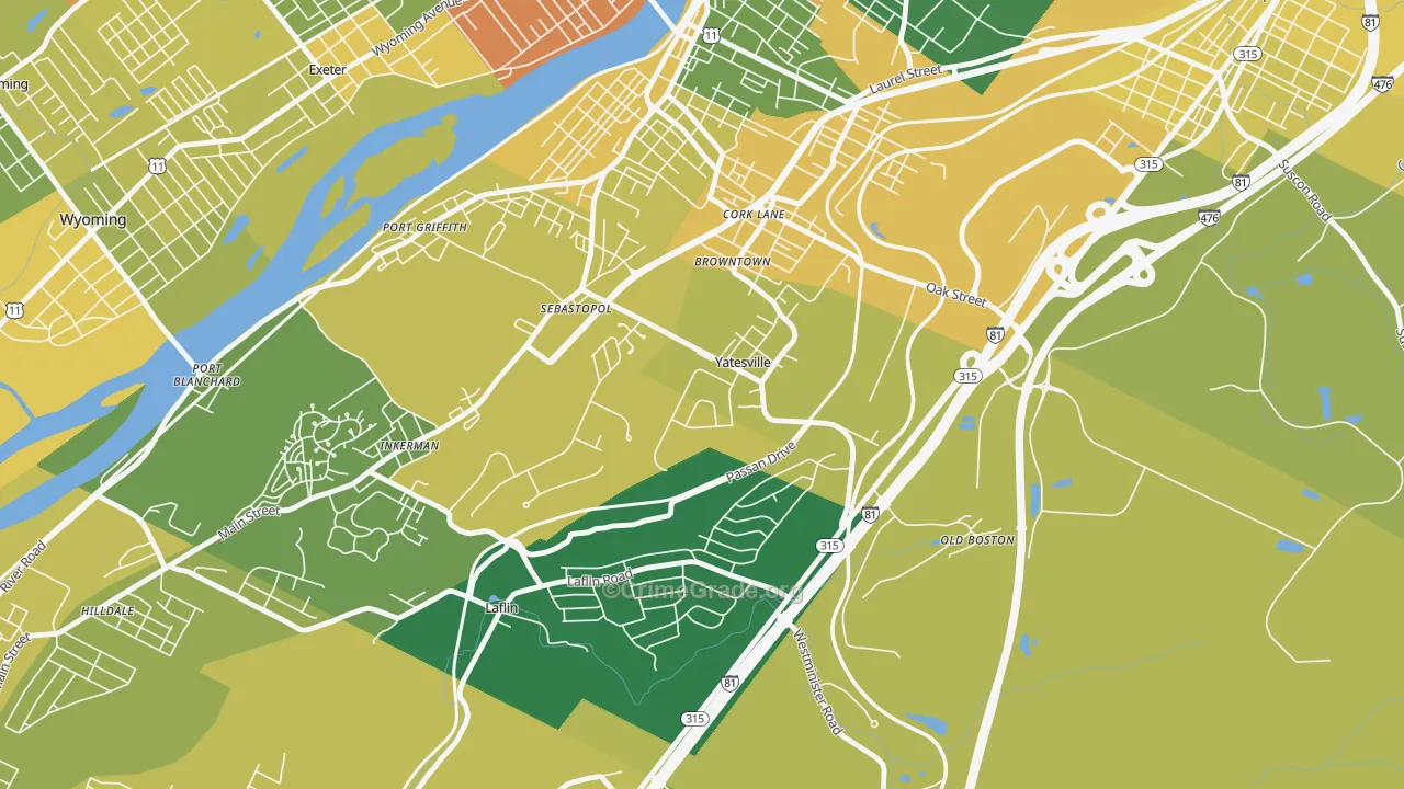 Yatesville, PA Map of Robbery Rates