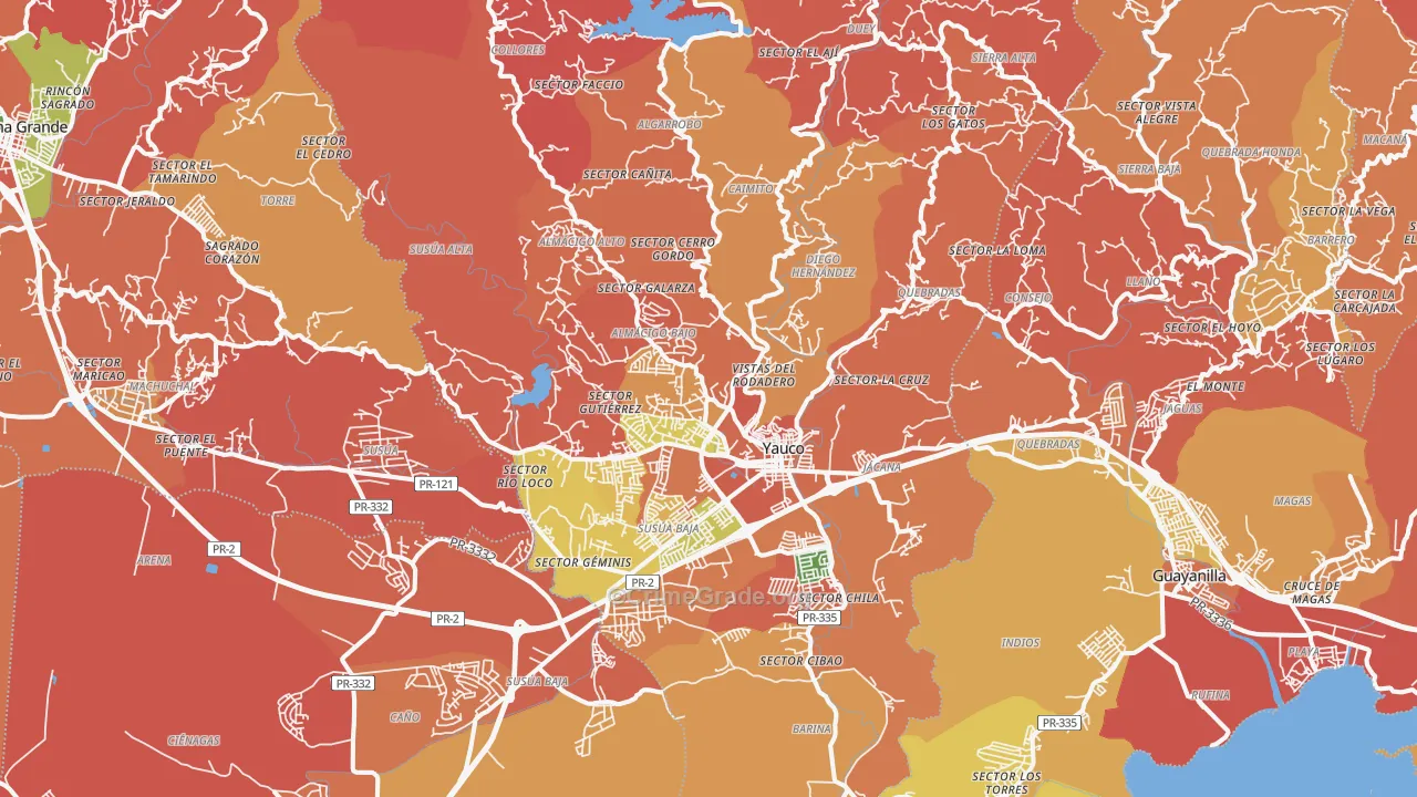 Yauco Municipio, PR Map of Robbery Rates