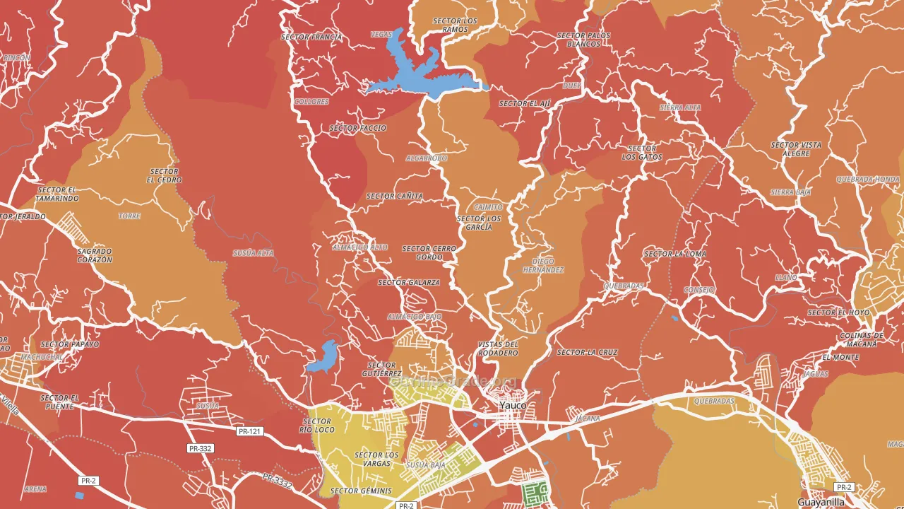 Yauco, PR Map of Robbery Rates