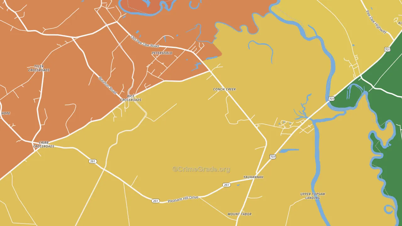 Yauhannah, SC Map of Robbery Rates