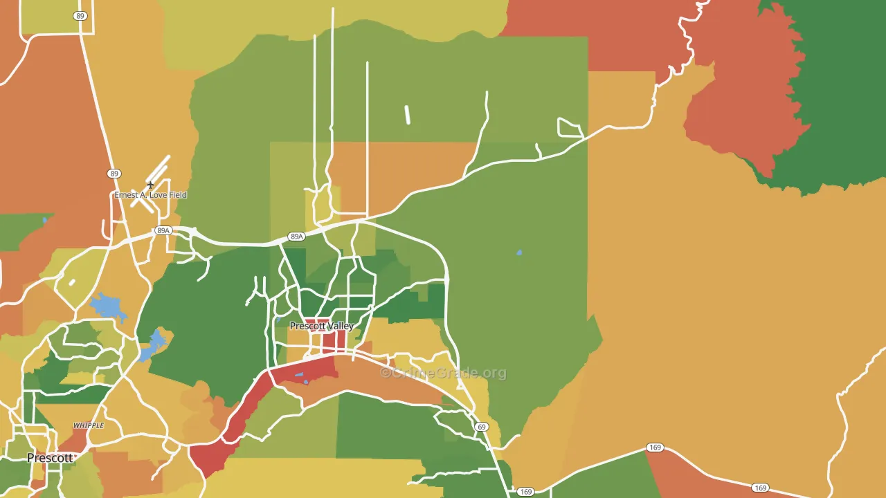 Yavapai County, AZ Map of Robbery Rates