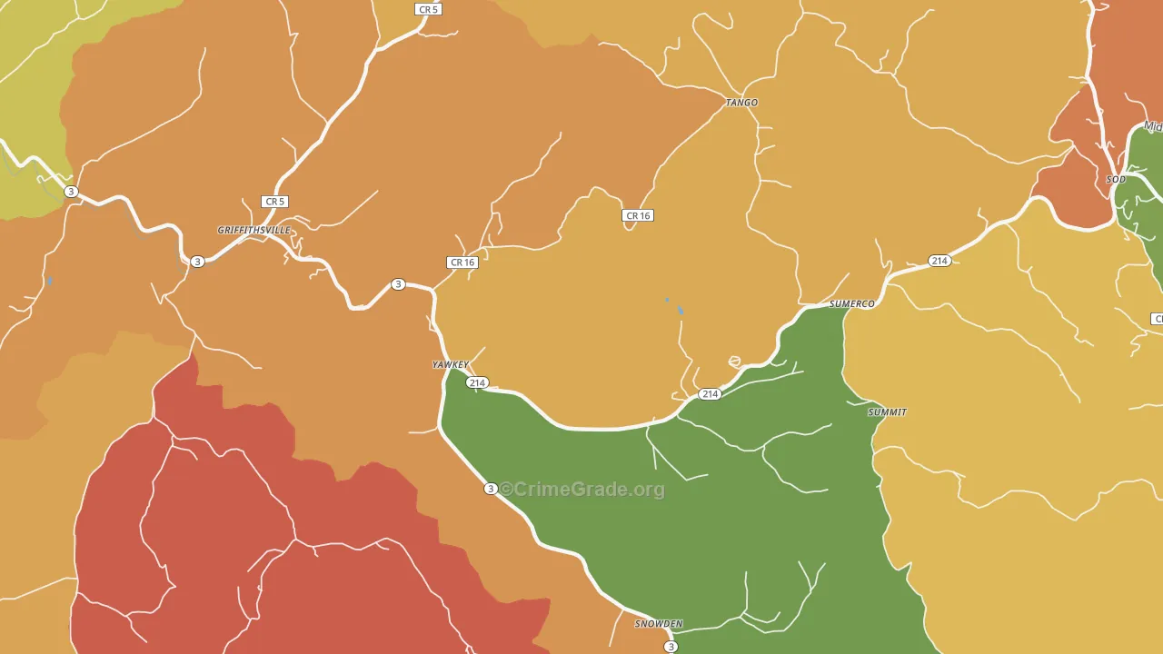Yawkey, WV Map of Robbery Rates