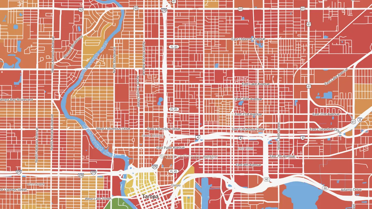Ybor City, Tampa, FL Map of Robbery Rates