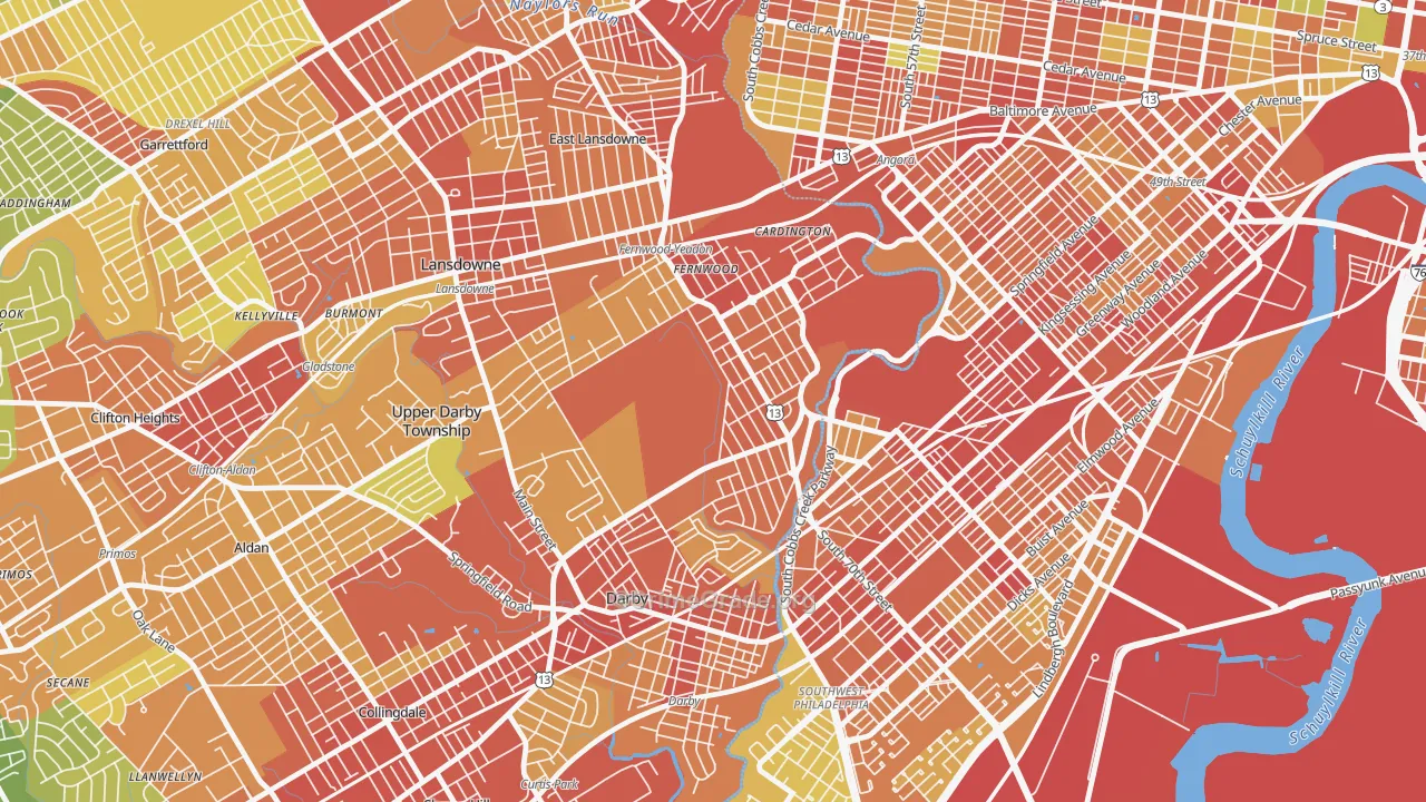 Yeadon, PA Map of Robbery Rates