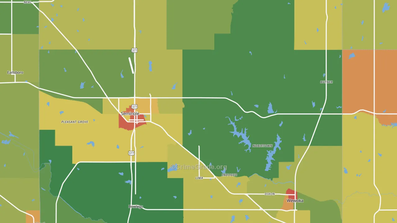 Yeager, OK Map of Robbery Rates