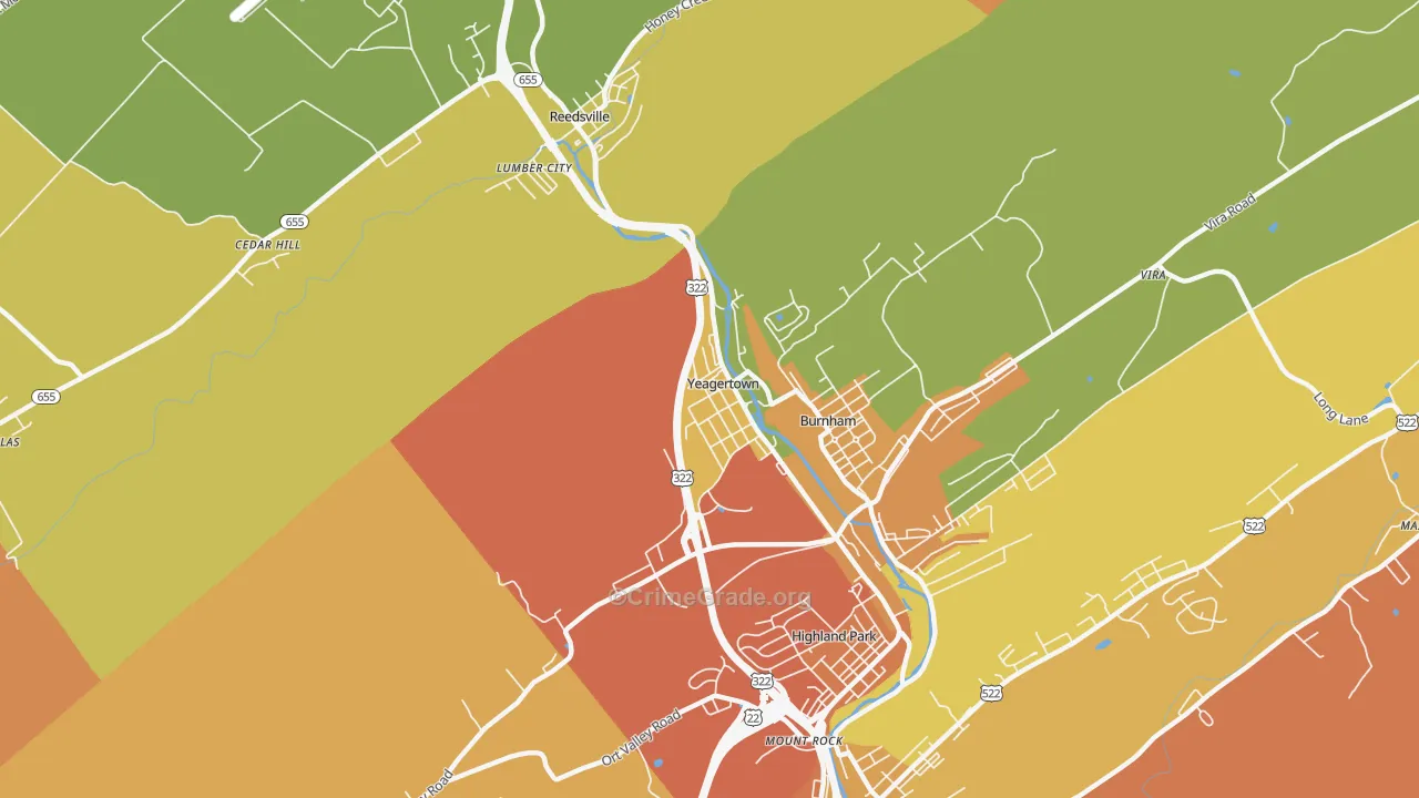 Yeagertown, PA Map of Robbery Rates