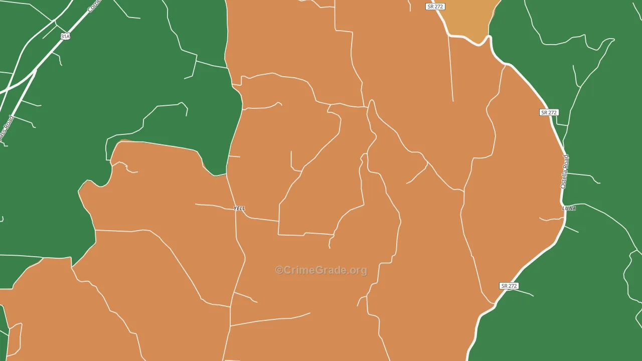 Yell, TN Map of Robbery Rates